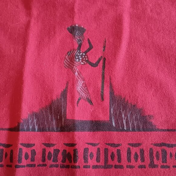 African Red and Black Handpainted Tablecloth Wall Hanging Bedspread - Picture 3 of 14